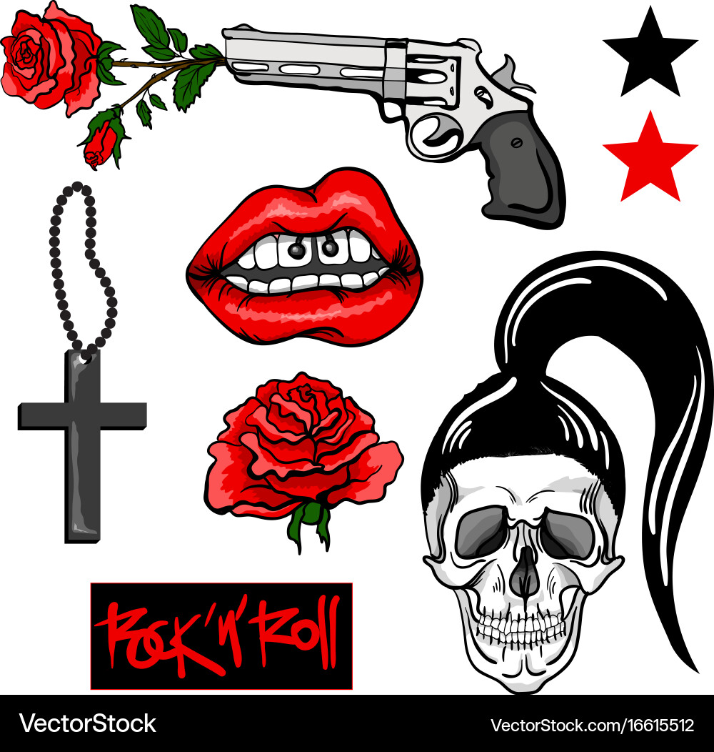 Rock & Roll Skull Patch Set vector image