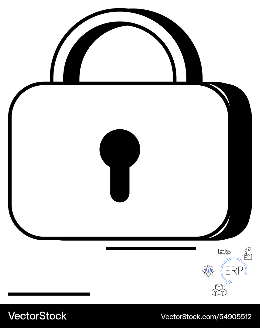Secure padlock symbol with embedded erp icons Secure padlock symbol with embedded erp icons vector image