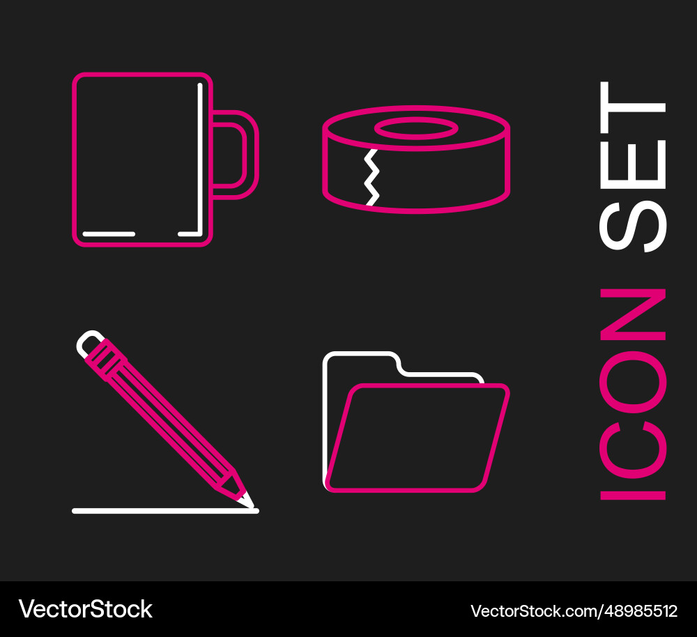 Set line document folder pencil with eraser vector image