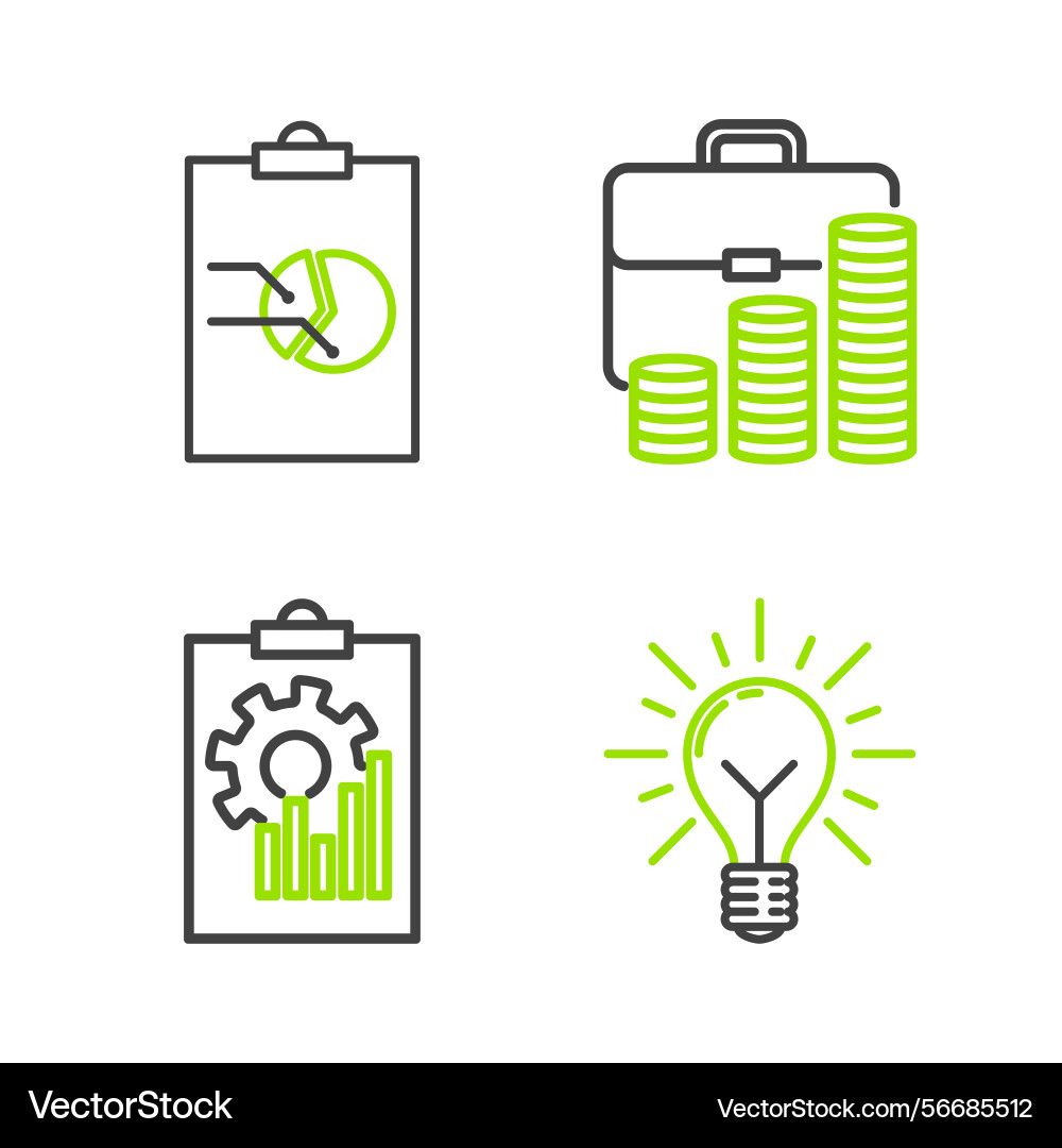 Set line light bulb with rays shine and concept vector image