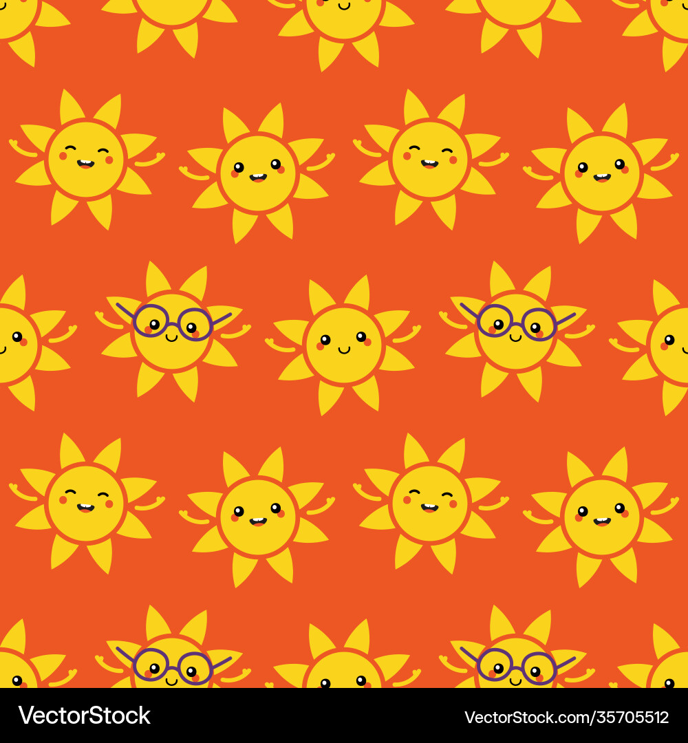 Sun characters seamless pattern for summer design Sun characters seamless pattern for summer design Vector Image