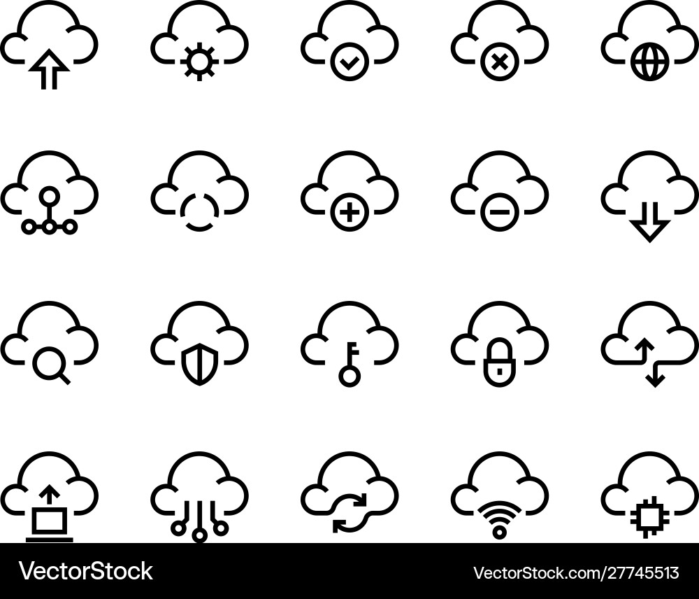 Cloud computing line icons network data transfer Cloud computing line icons network data transfer Vector Image