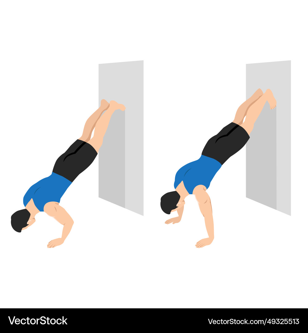 Man doing inverted wall push up exercise Man doing inverted wall push up exercise vector image
