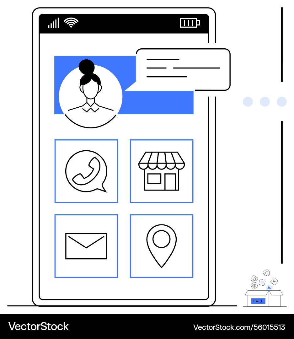 Mobile app interface with chat feature and contact Mobile app interface with chat feature and contact vector image