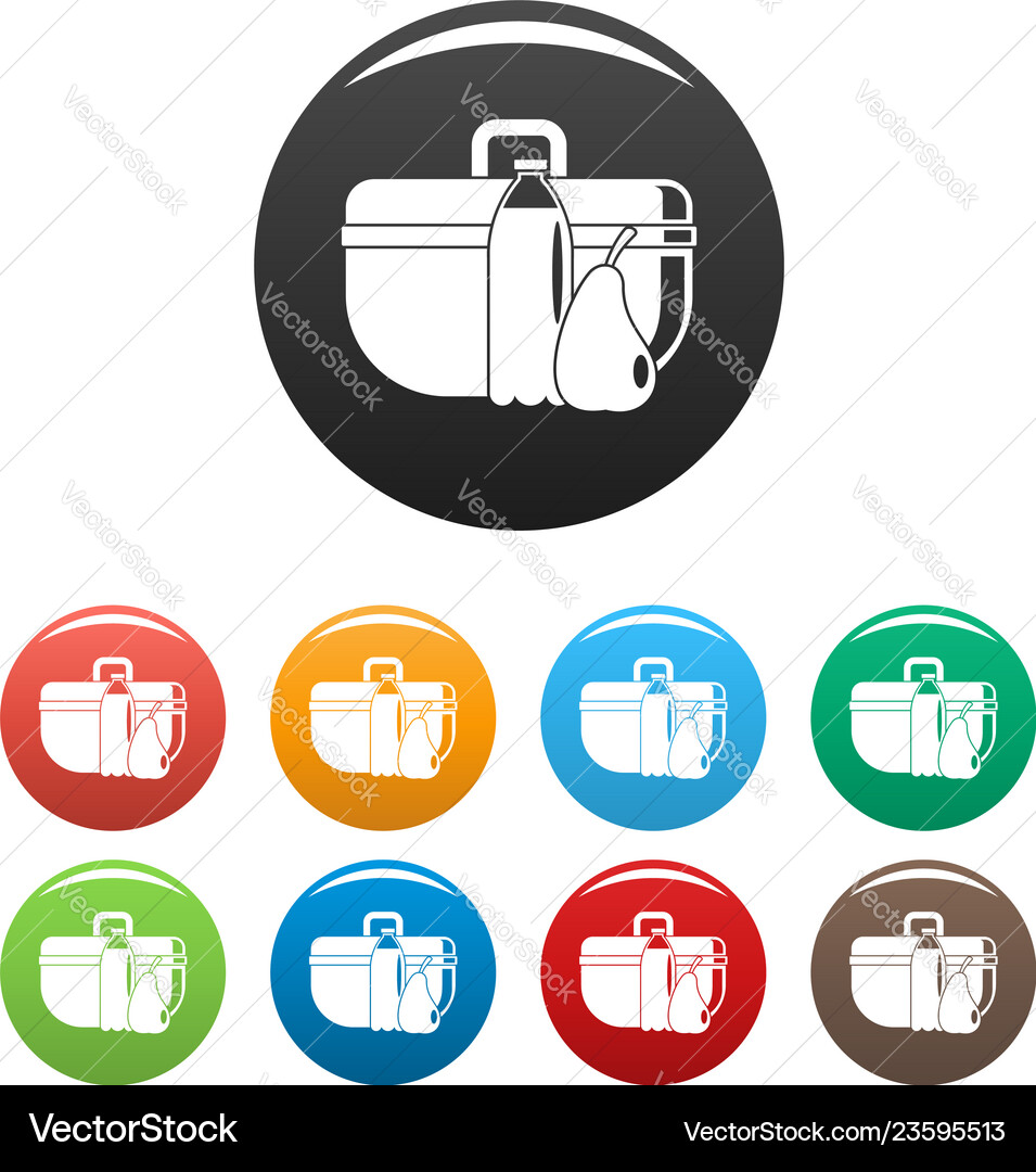 Pear lunch box icons set color Pear lunch box icons set color vector image