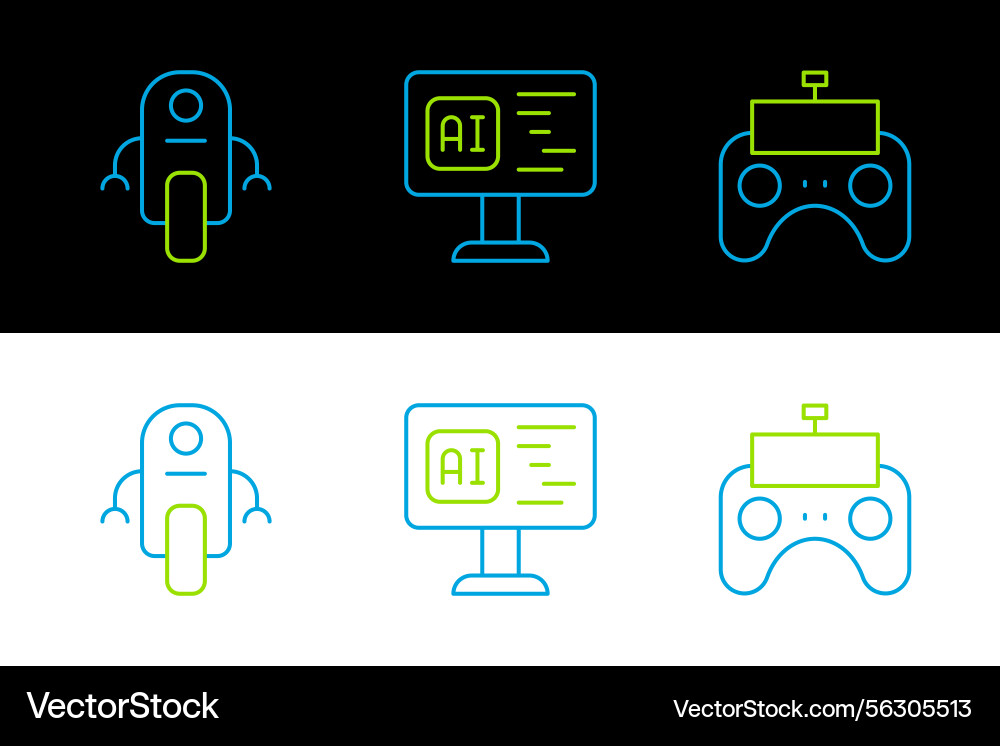 Set line remote control robot and software icon Set line remote control robot and software icon vector image
