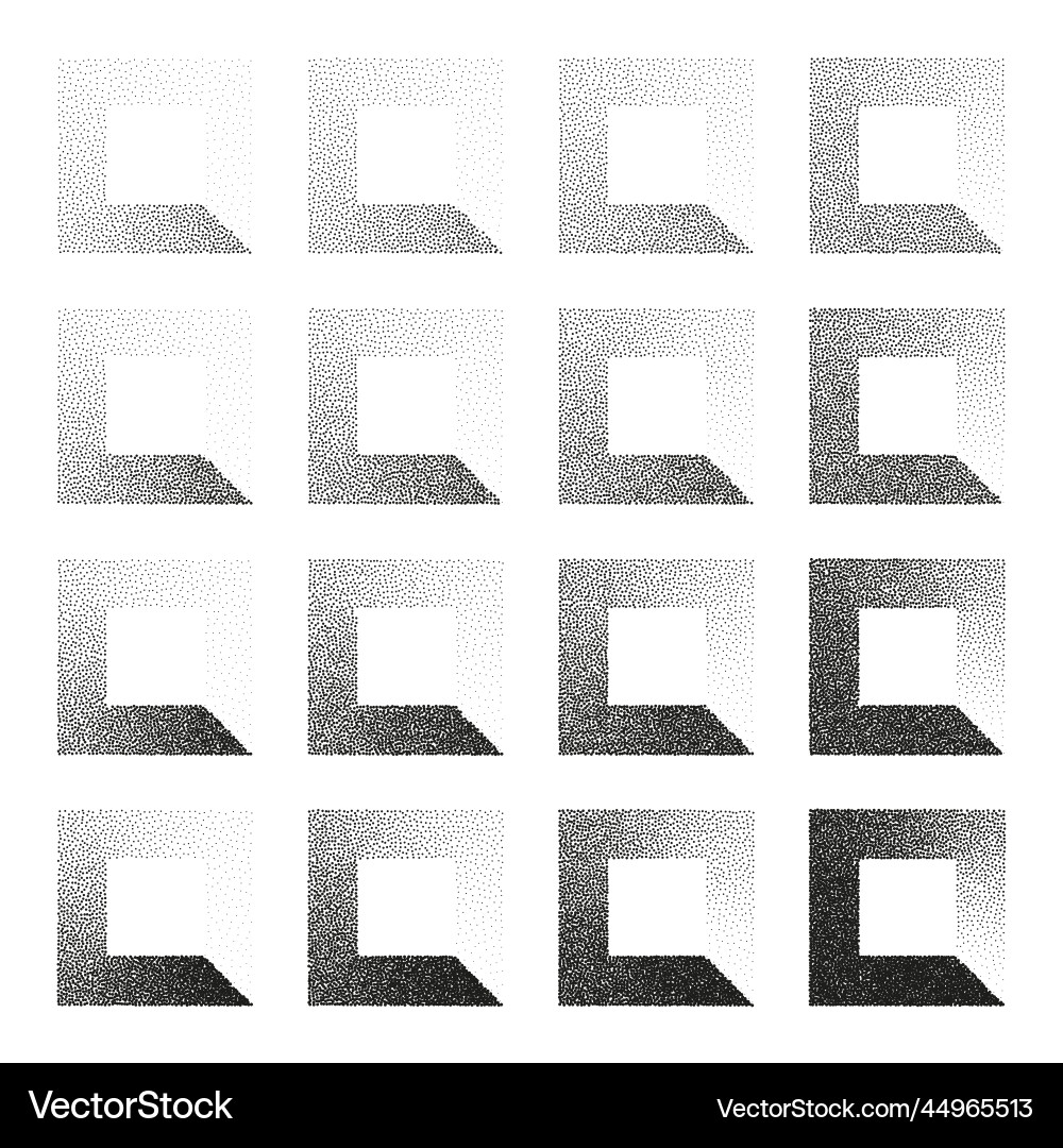 Square shaped dotted objects stipple elements Square shaped dotted objects stipple elements vector image
