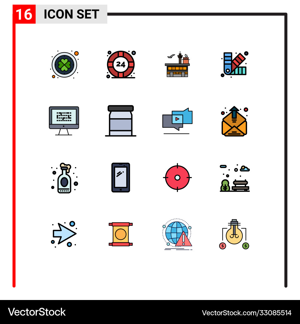 16 universal flat color filled lines set for web Vector Image