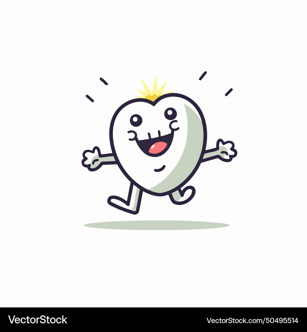Cute smiling heart character running and jumping Vector Image