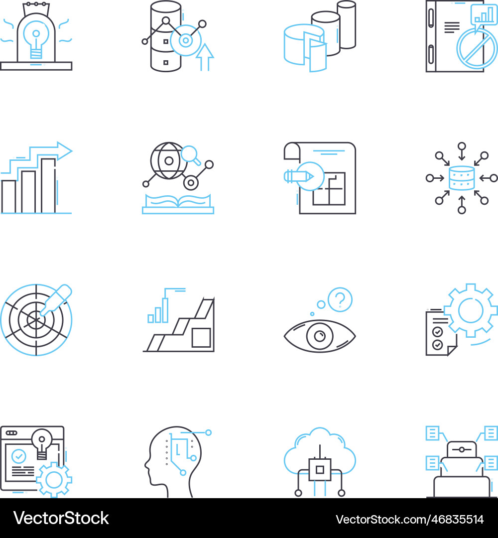 Data analysis linear icons set insights metrics Data analysis linear icons set insights metrics Vector Image