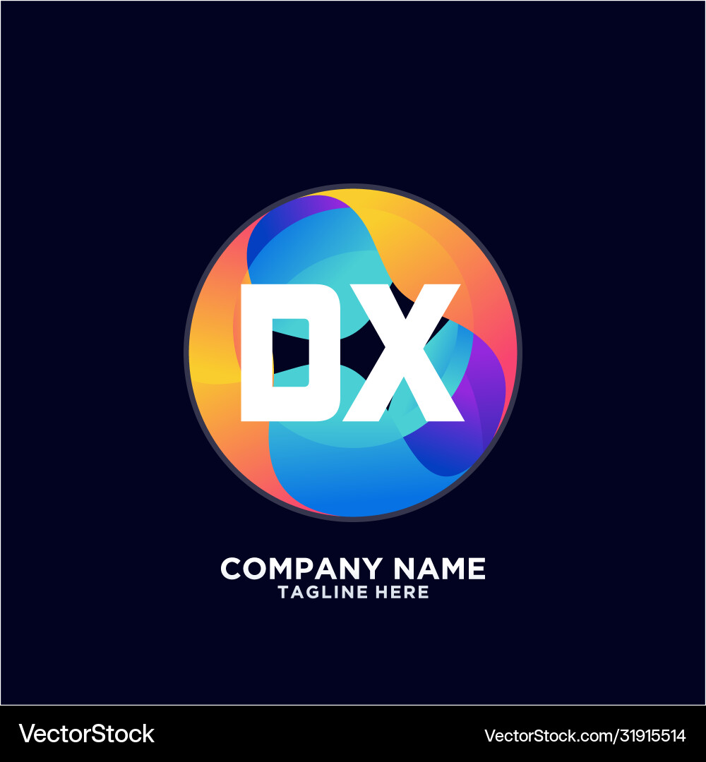 Dx initial logo with colorful circle template Vector Image