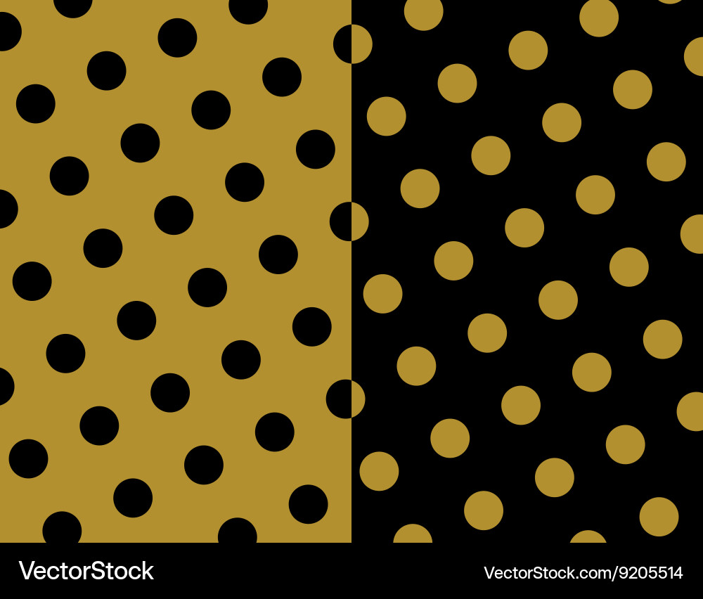 Gold and black polka dots pattern texture set Vector Image