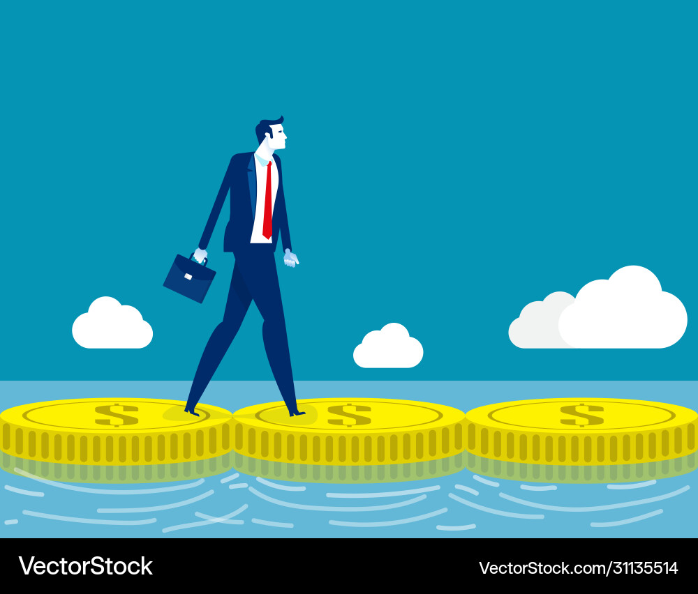 Man walking on money financial and economy concept Man walking on money financial and economy concept vector image
