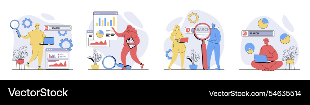 Seo analysis concept set in flat design for web Seo analysis concept set in flat design for web vector image