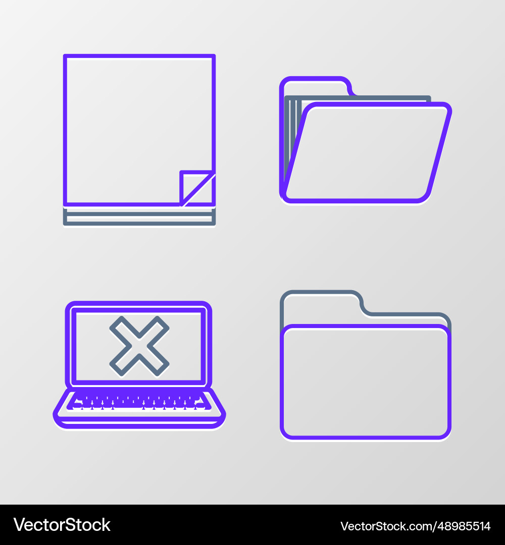 Set line document folder laptop and cross mark Vector Image