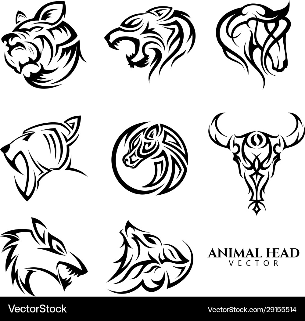 Set tribal animal head icon symbol Vector Image