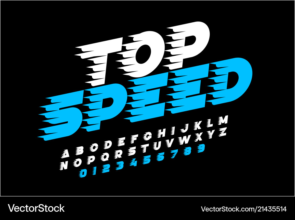 Top speed style font alphabet and numbers Top speed style font alphabet and numbers vector image