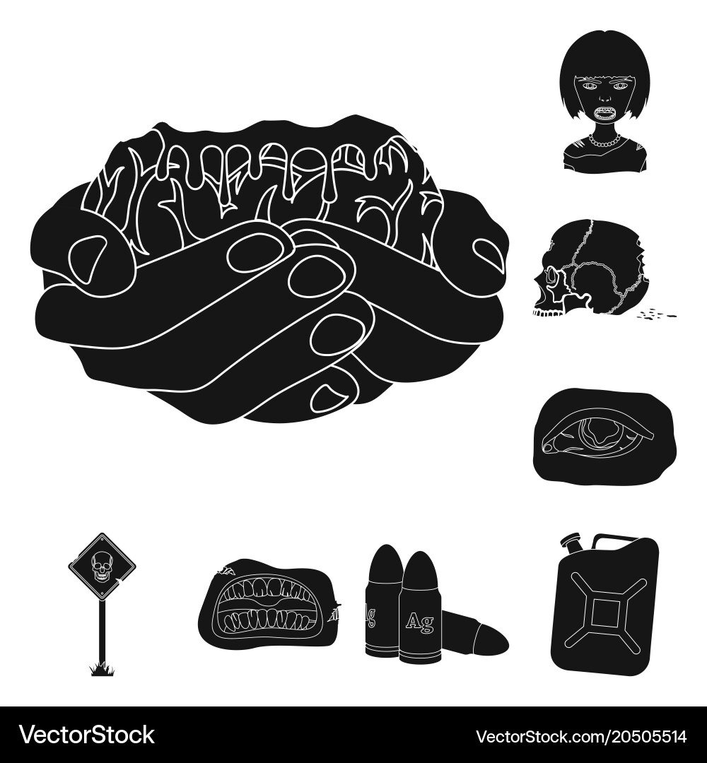 Zombies and attributes black icons in set Vector Image