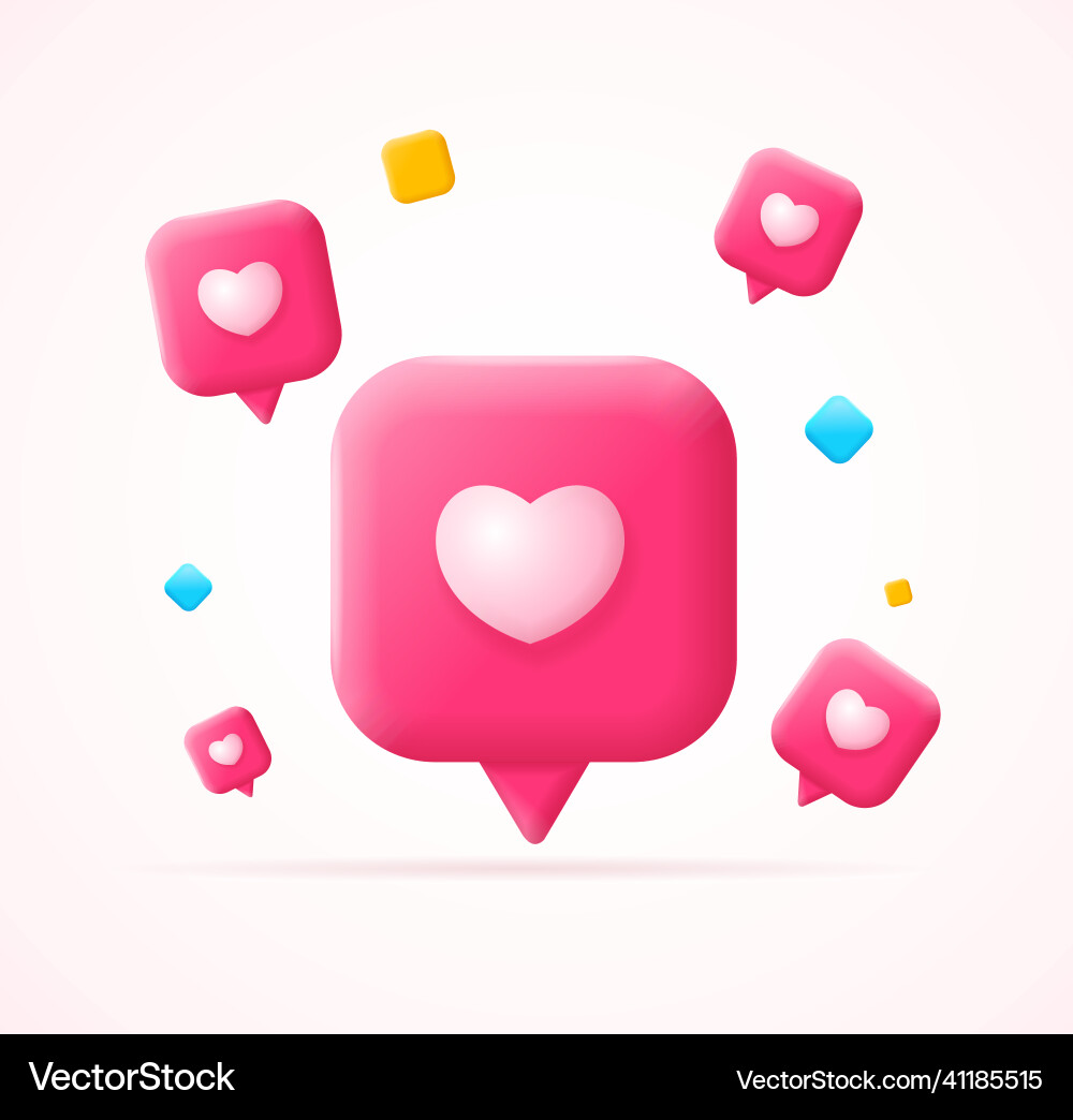 3d falling like notification with heart shape 3d falling like notification with heart shape vector image