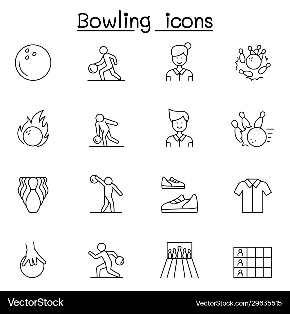 Bowling icons set in thin line style Bowling icons set in thin line style vector image