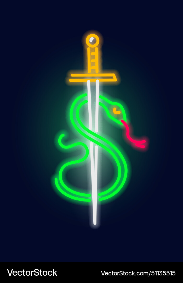 Fashion snake and sword neon sign night bright Fashion snake and sword neon sign night bright vector image