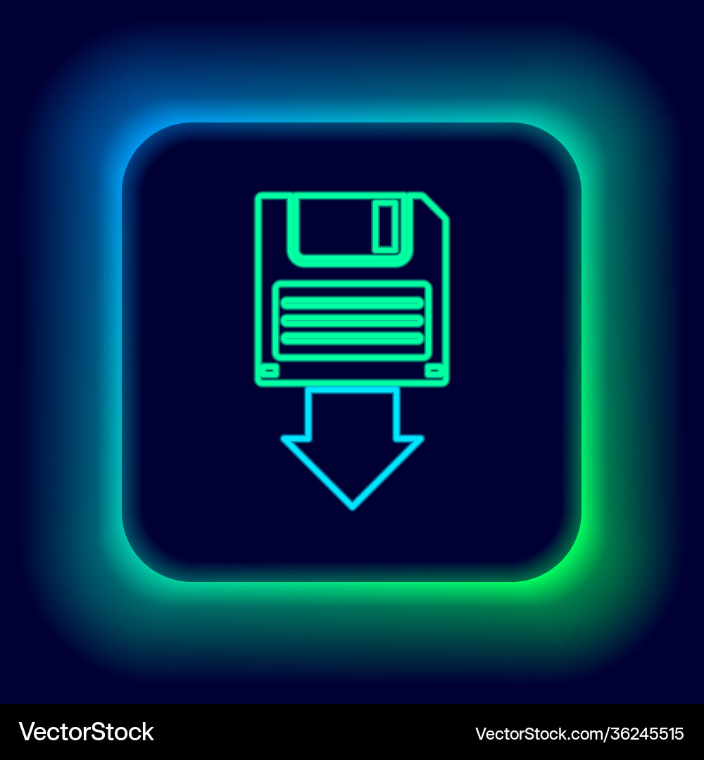 Glowing neon line floppy disk backup icon isolated Vector Image