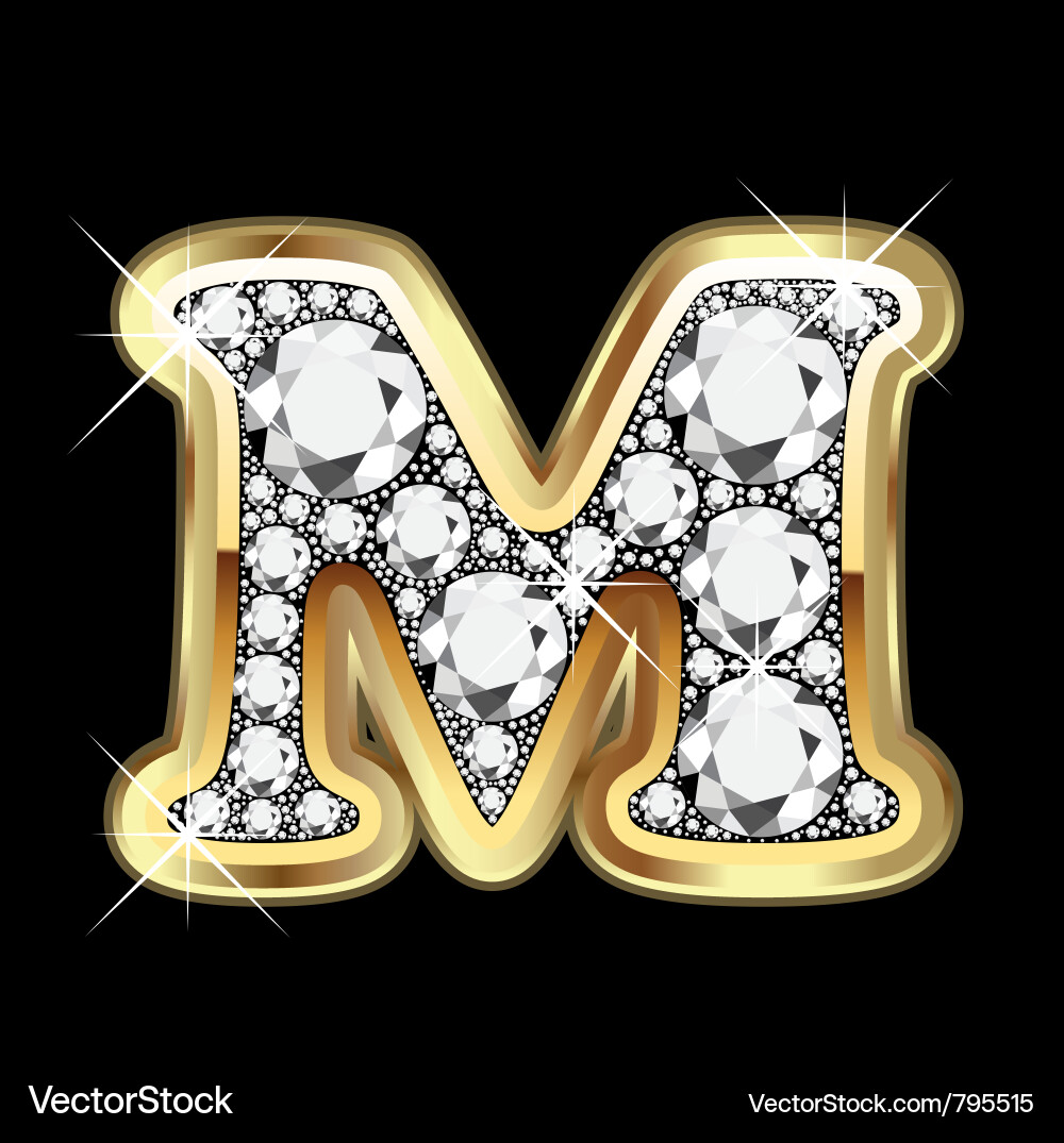 Letter m gold and diamond vector image