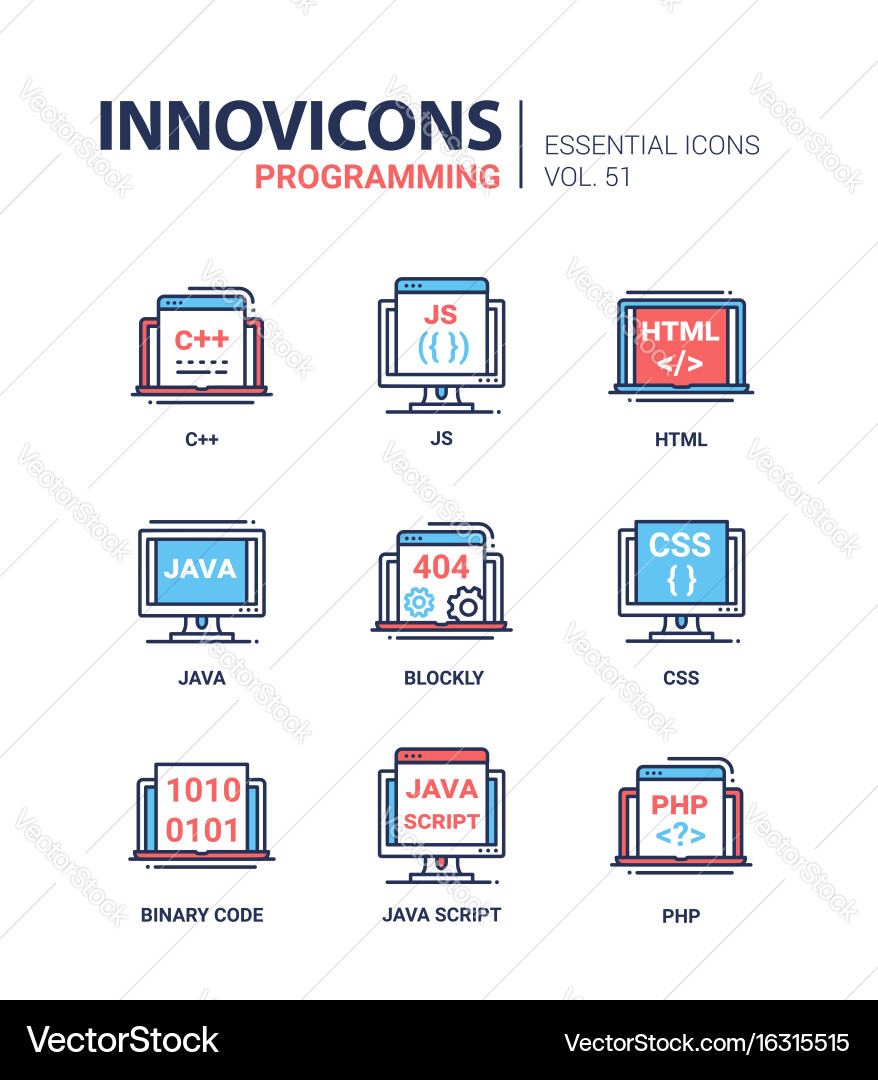 Programming - modern line icons set vector image