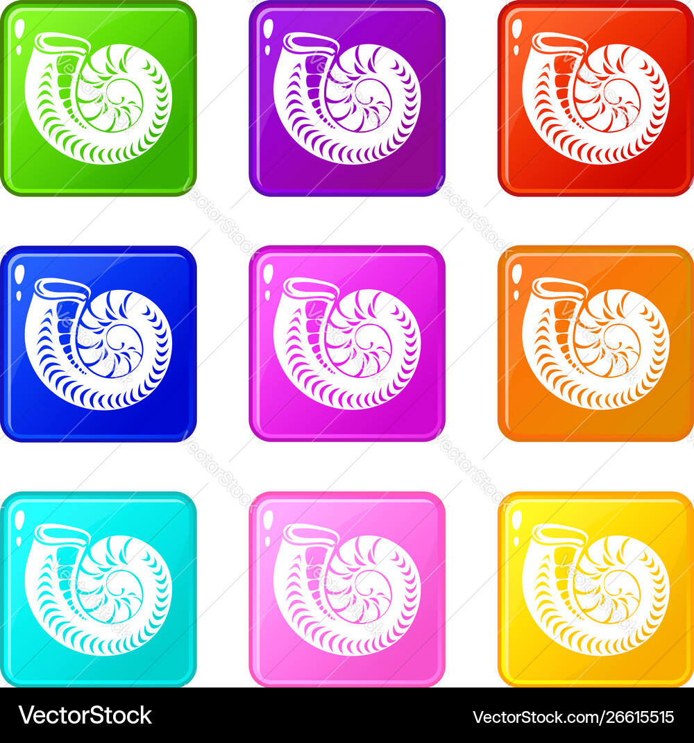 Round shell icons set 9 color collection Vector Image