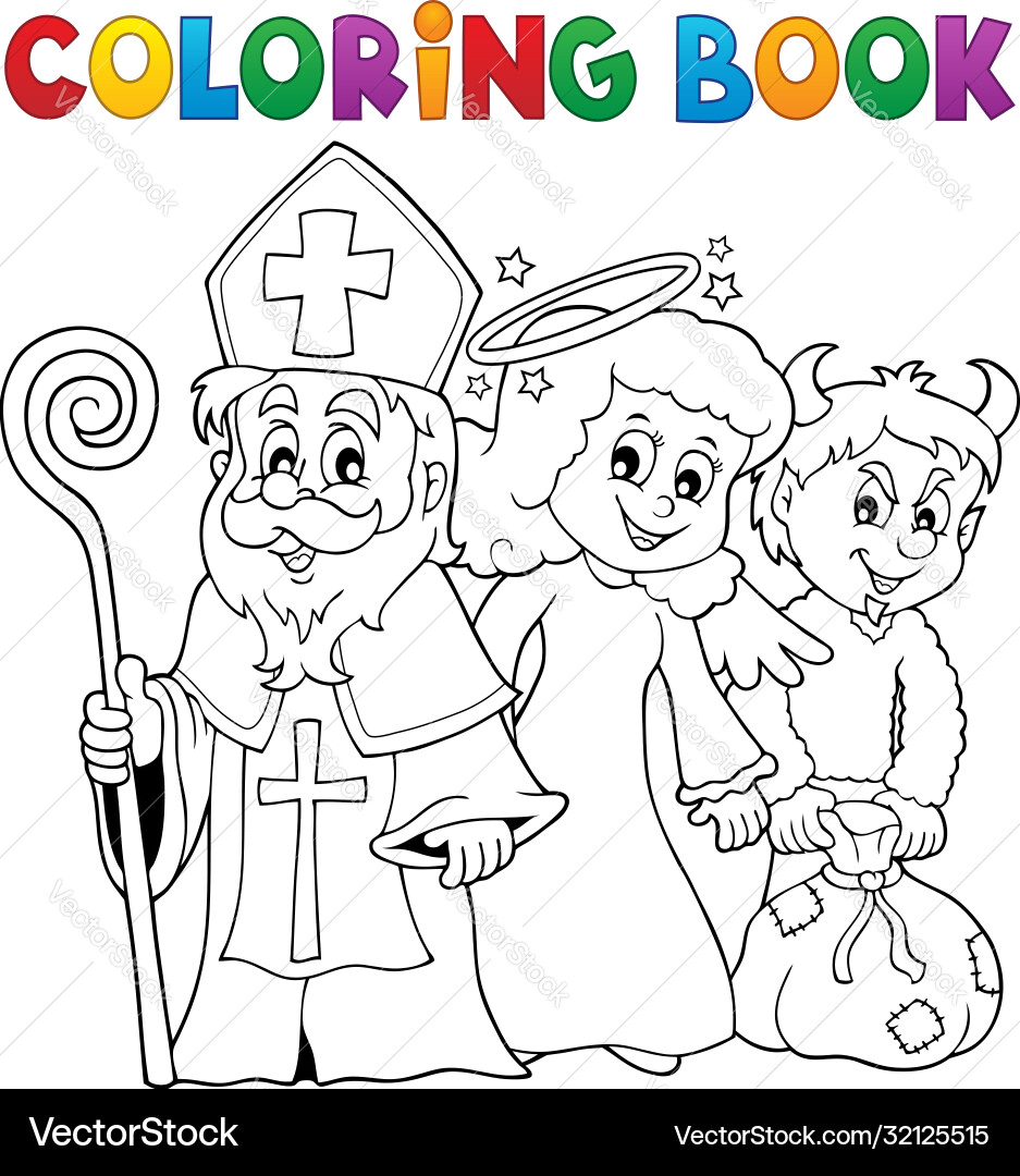 Saint Nicholas Coloring Page - Winter Theme Vector Image