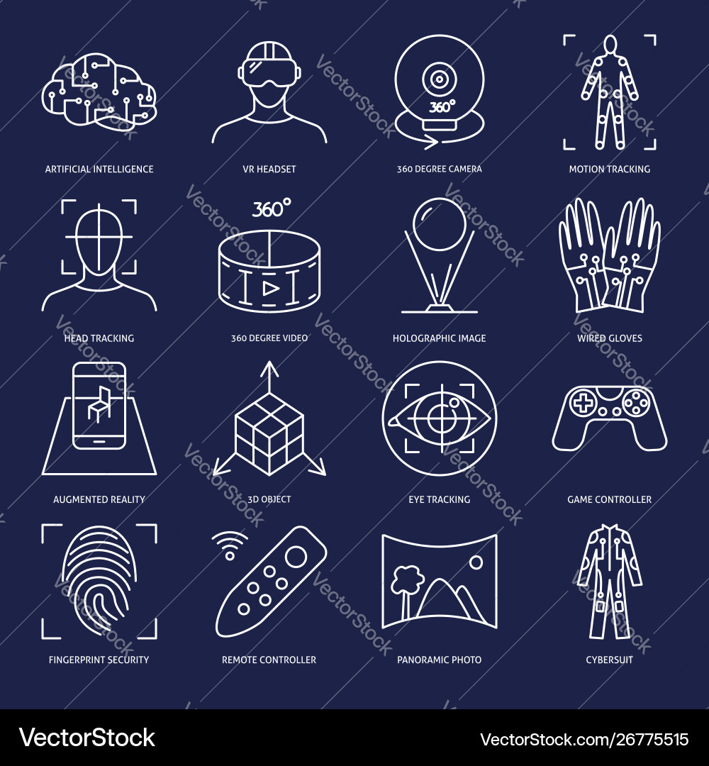 Virtual reality icon set in linear style Vector Image