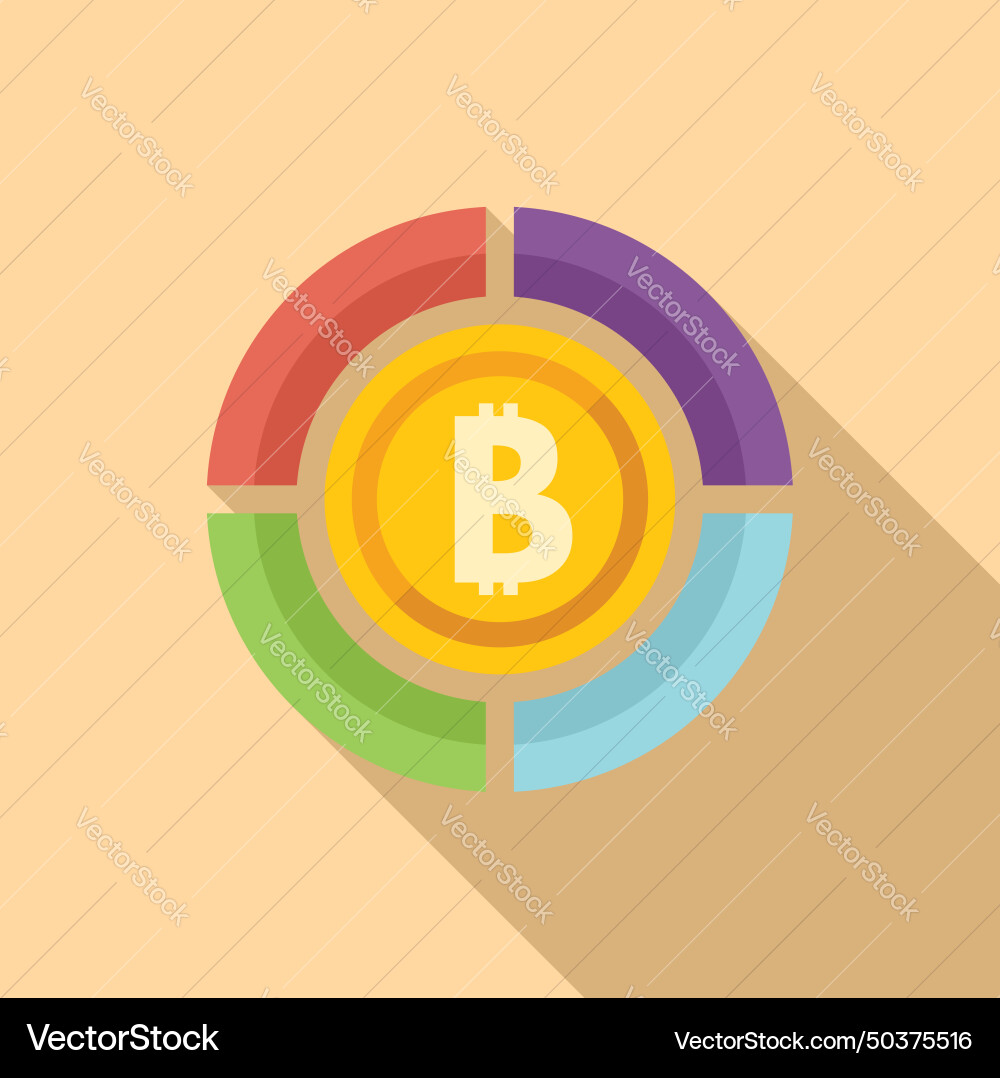 Bitcoin pie chart icon flat digital data vector image