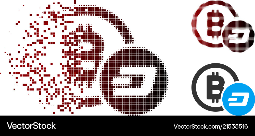 Broken pixel halftone bitcoin and dash icon Broken pixel halftone bitcoin and dash icon vector image