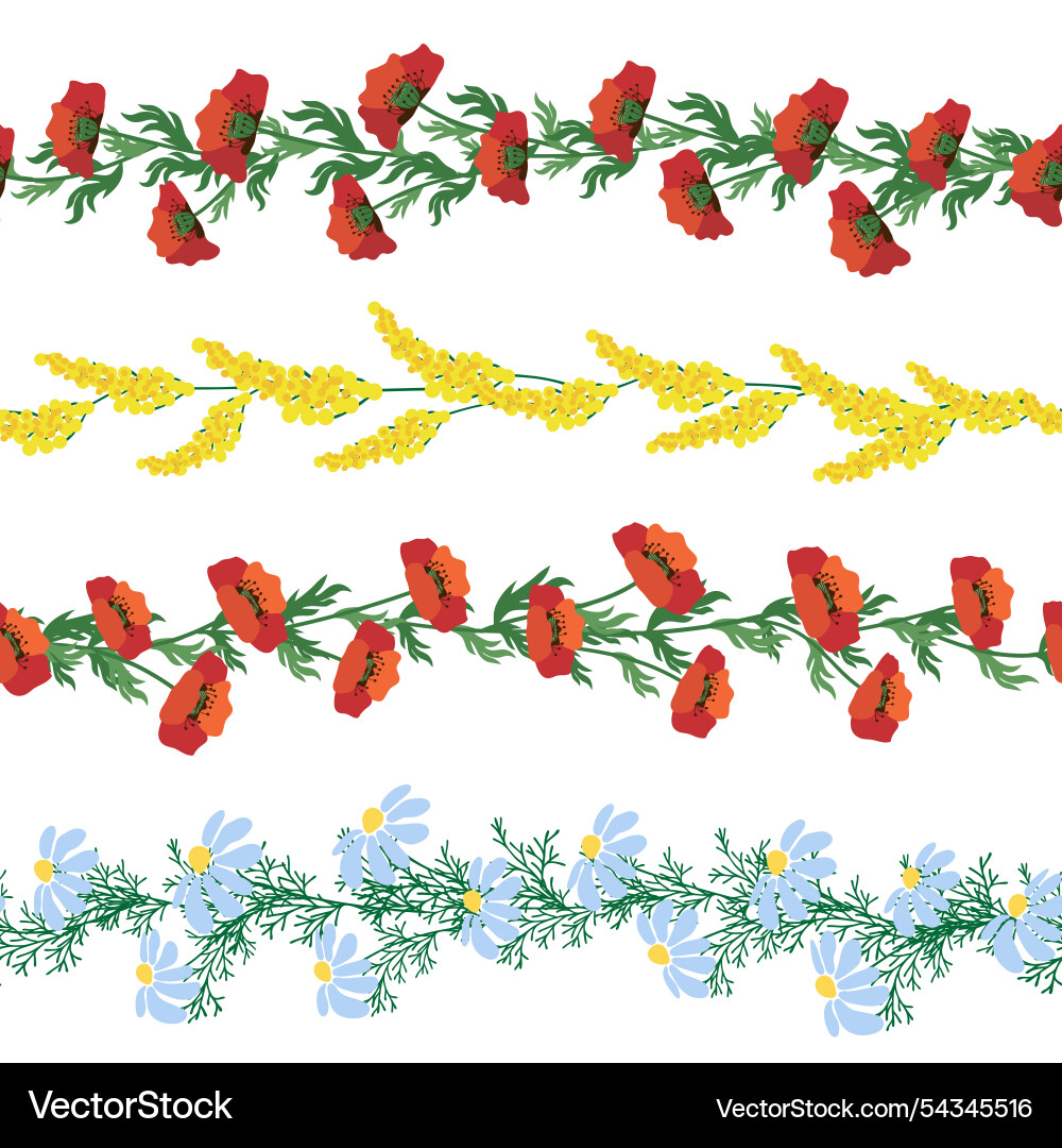 Chamomile horizontal border seamless pattern Vector Image