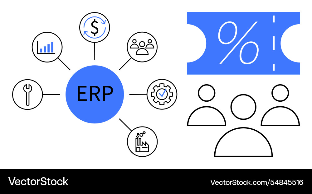 Erp system integration with business metrics icons vector image