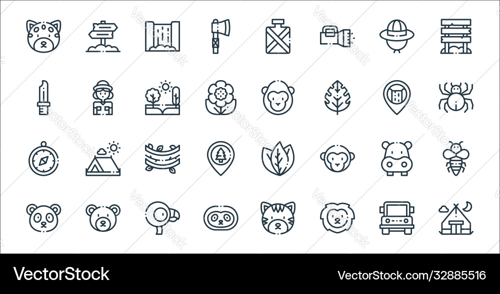 Jungle line icons linear set quality Jungle line icons linear set quality Vector Image