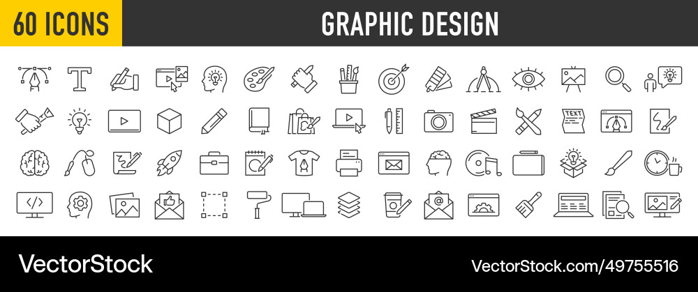 Set of 60 graphic design web icons in line style Set of 60 graphic design web icons in line style Vector Image