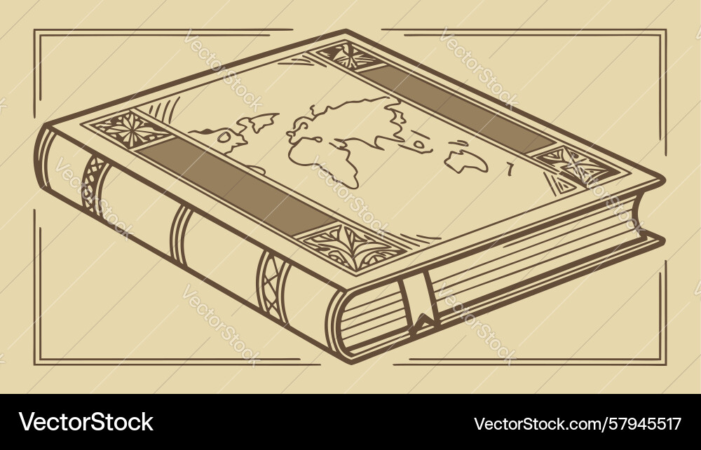 Antique Open Book with Map Vector Image