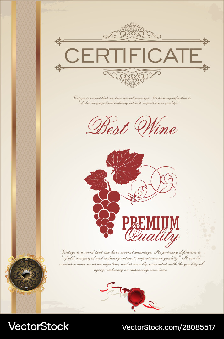 Best wine certificate template Royalty Free Vector Image