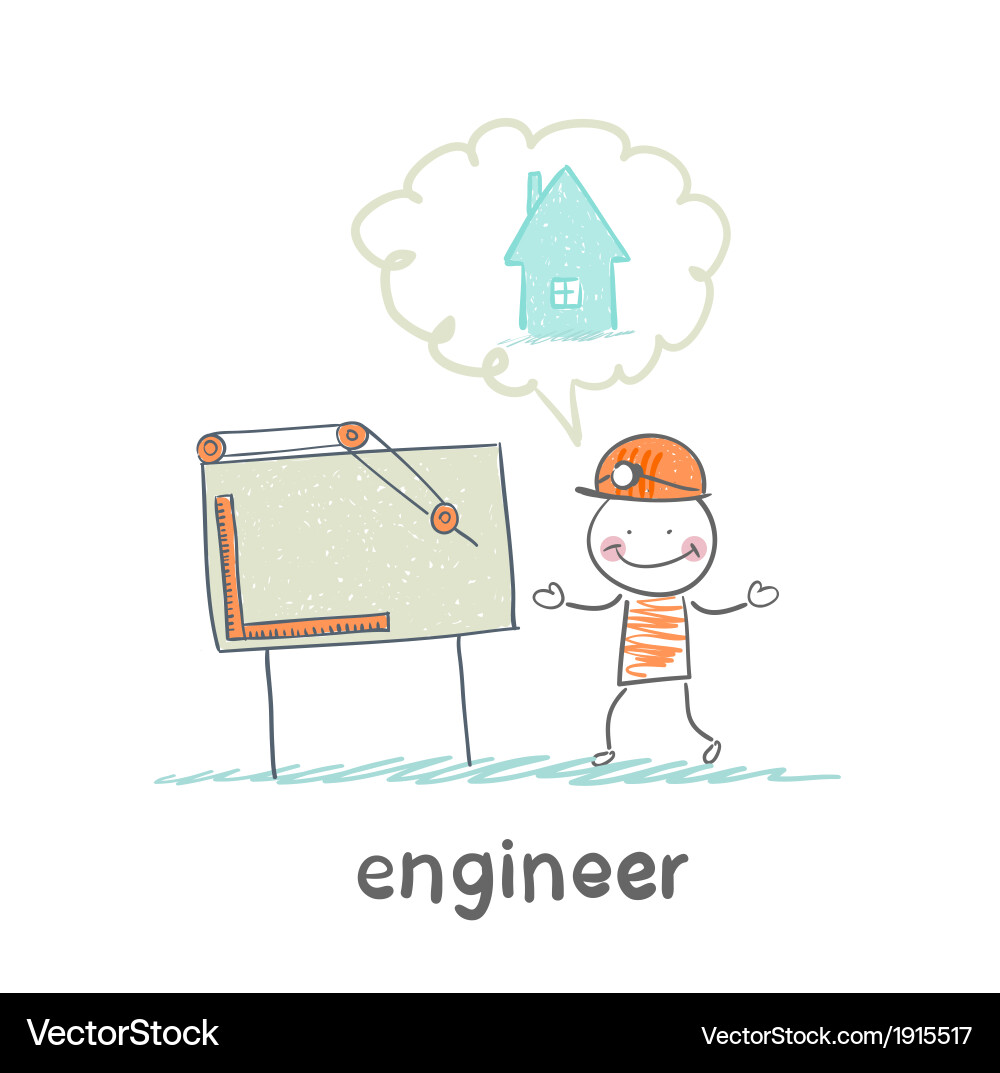 Engineer looking at drawings and thinking about Vector Image