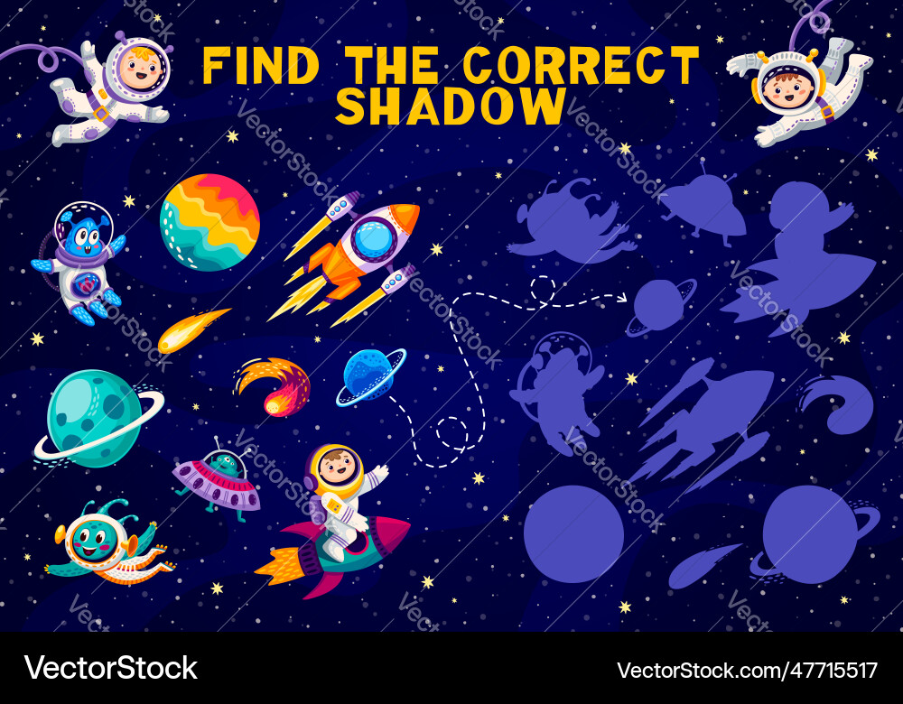 Find the correct shadow of characters and planets Find the correct shadow of characters and planets Vector Image