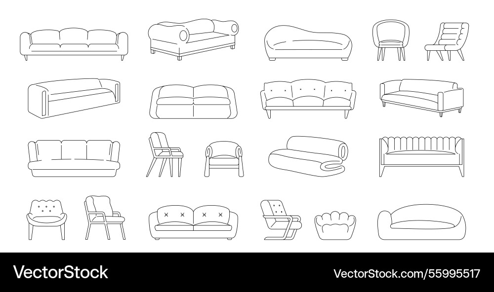 Line sofa icon outline couch and armchair Line sofa icon outline couch and armchair vector image