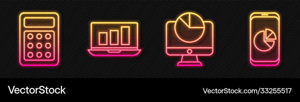 Set line computer monitor with graph chart Vector Image