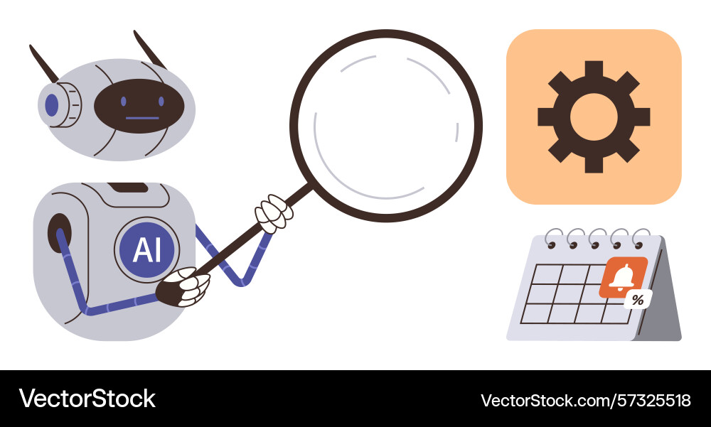Ai robot analyzing tasks with magnifying glass and Ai robot analyzing tasks with magnifying glass and vector image