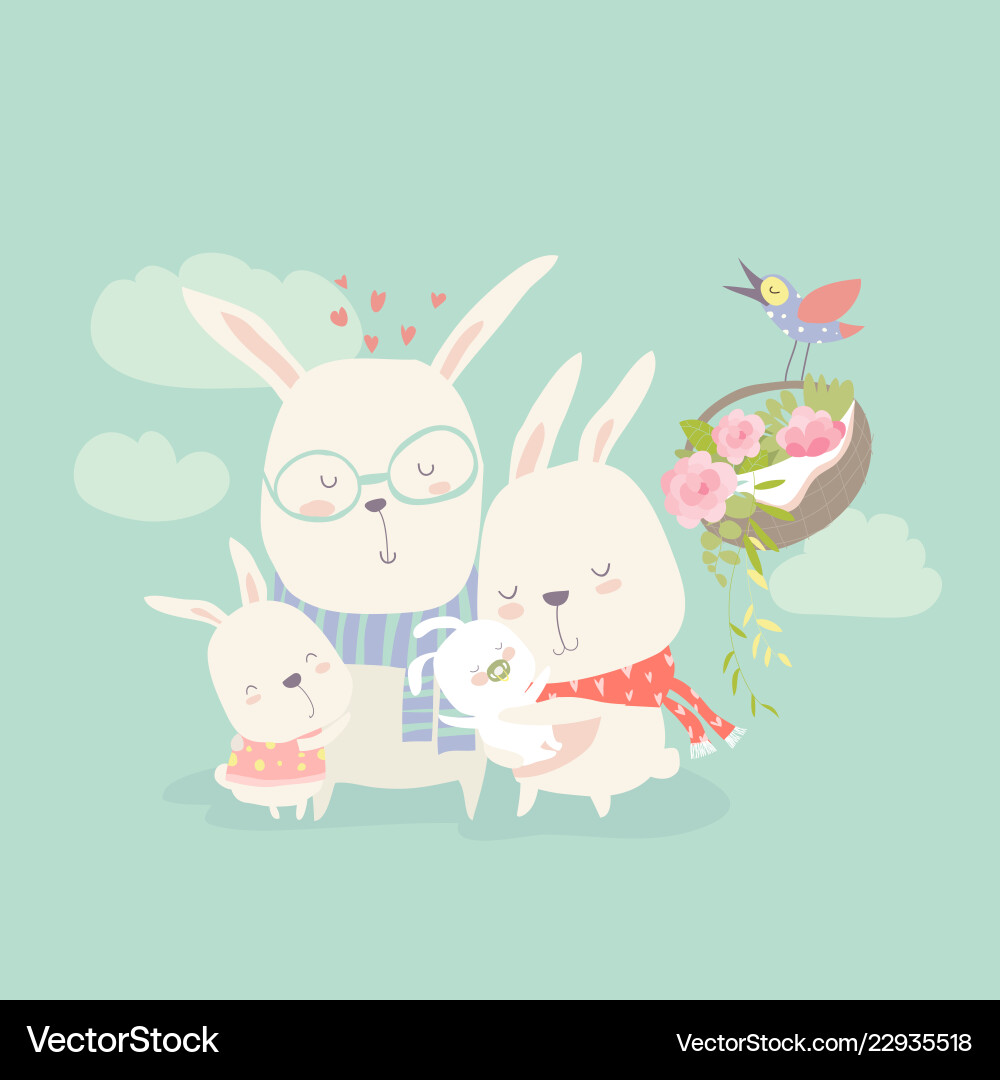 Cheerful Rabbit Family Vector Image
