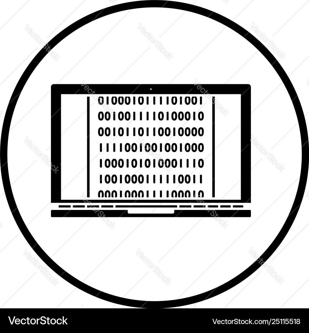 Laptop with binary code icon vector image