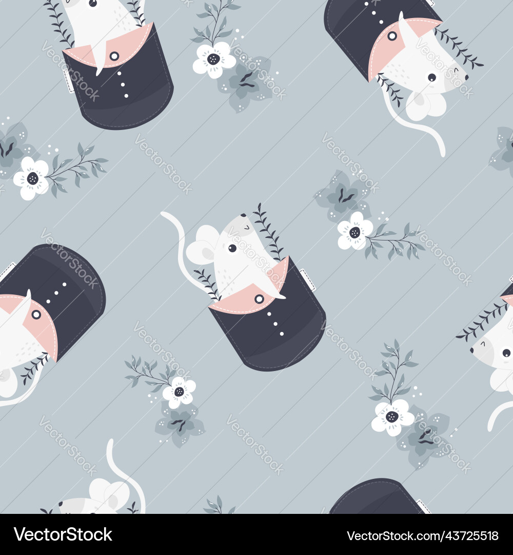 Seamless pattern with adorable mouses in pockets Vector Image
