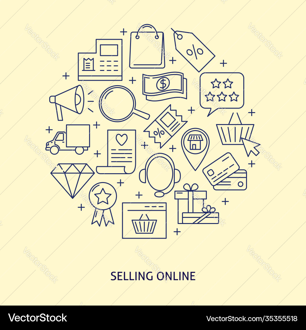 Selling online round concept banner in thin line Selling online round concept banner in thin line Vector Image
