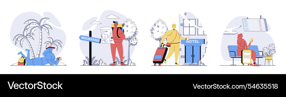 Travelling concept set in flat design for web Travelling concept set in flat design for web Vector Image