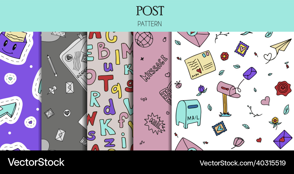 A set of mail doodles seamless patterns A set of mail doodles seamless patterns Vector Image